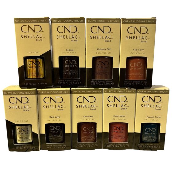 9 PIECES OF CND SHELLAC BRAND GEL POLISH, INCLUDEDS  BASE AND TOP COATS - NWT - Picture 1 of 1